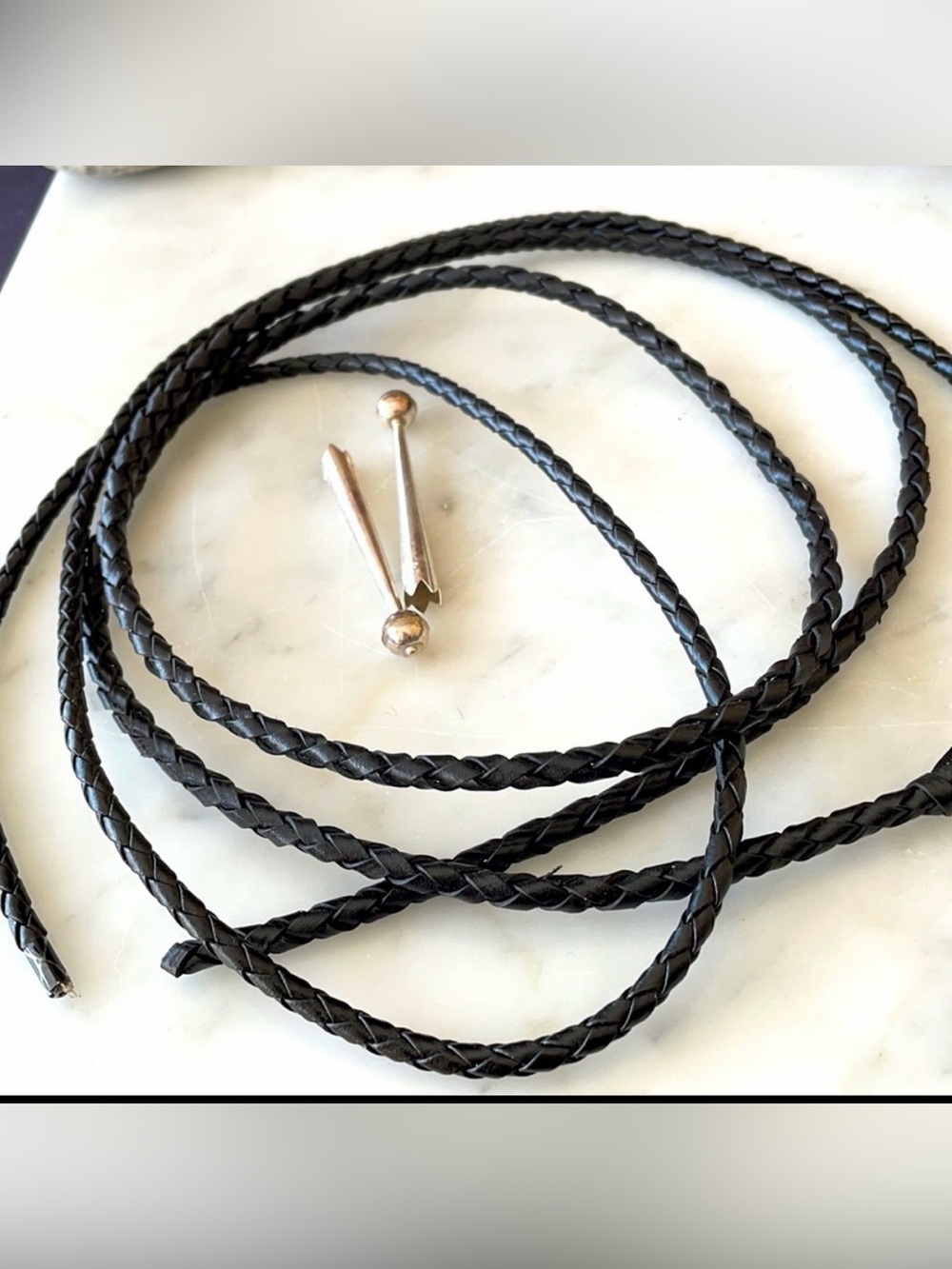 Native American Sterling Bolo Tips and Four Bolo Leather Cords